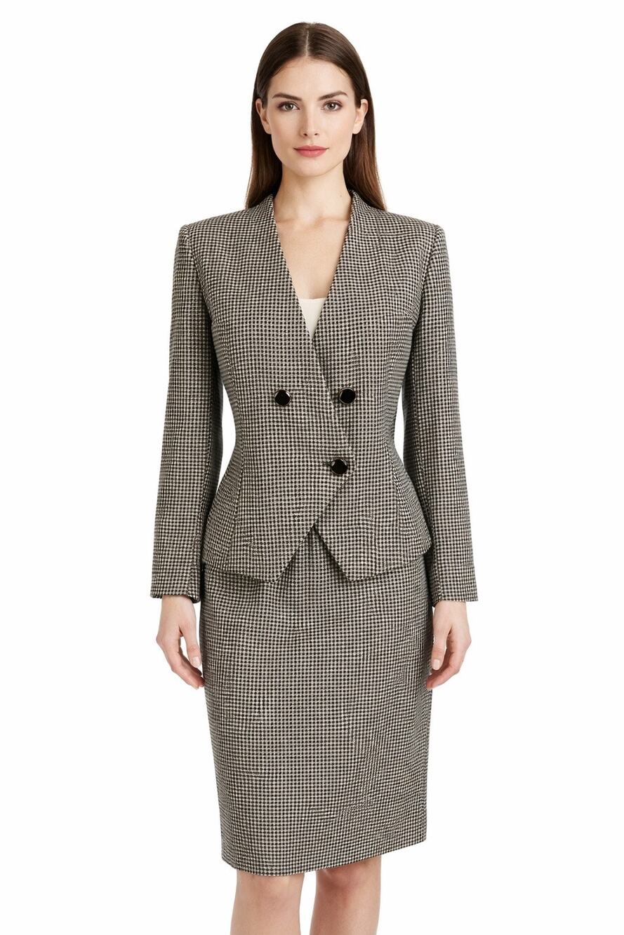 1980s–1990s Kasper for ASL Houndstooth Wool Skirt Suit Set Size Medium